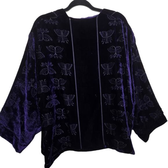 Chico’s Purple Velvet Burnout Jacket Short Open Kimono Aztec Art Print SZ 3 (XL) - Picture 8 of 12